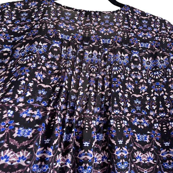 Democracy Sheer Top Womens XL Bohemian Lace Up V Neck Long Bell Sleeves Pintuck - Picture 8 of 11